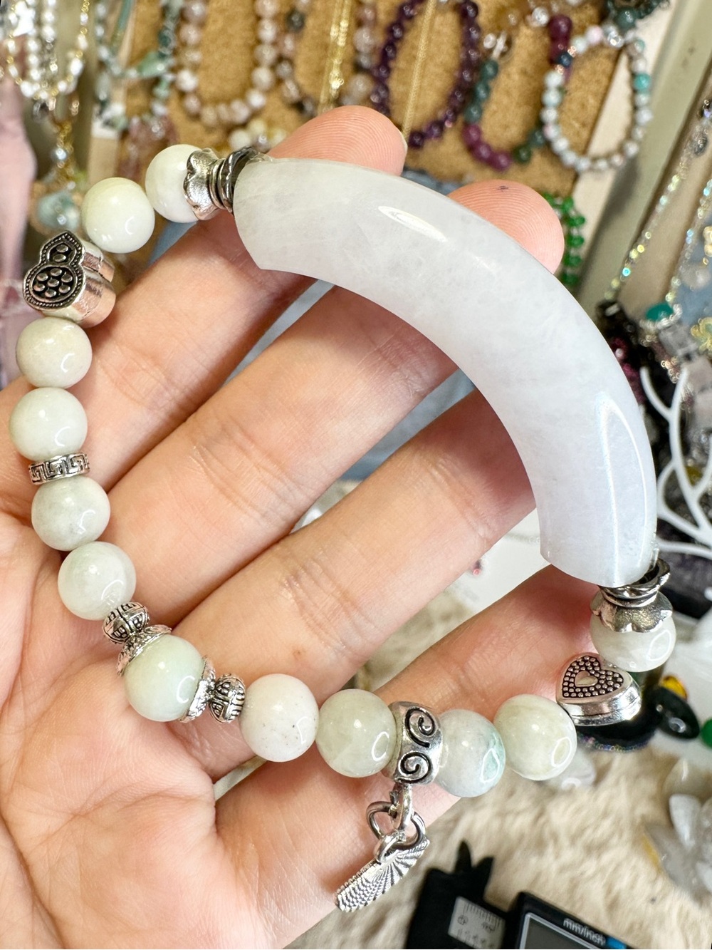 Elegant White Jade half bangle 6.75 inches